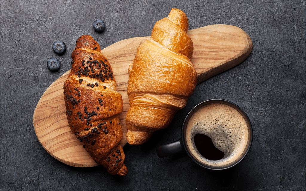 espresso coffee with croissants Italian breakfast